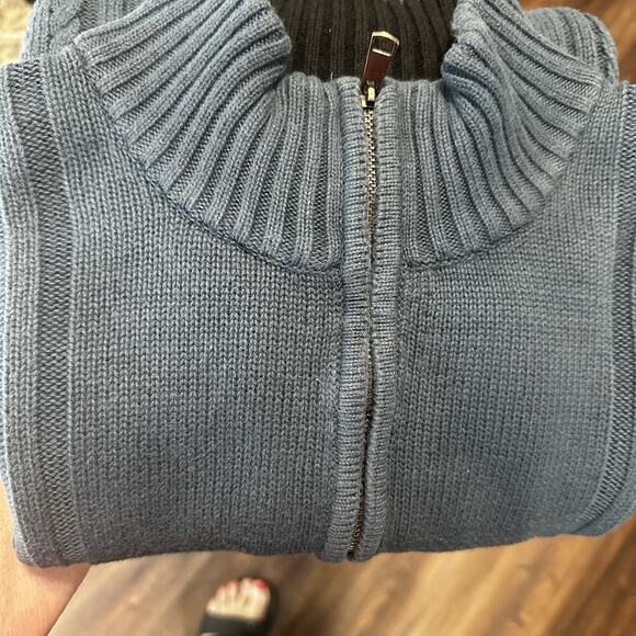 Calvin Klein Cable Knit Sweater Men L 100% Algodon Cotton Blue 1/4 Zip Pullover - Picture 8 of 8